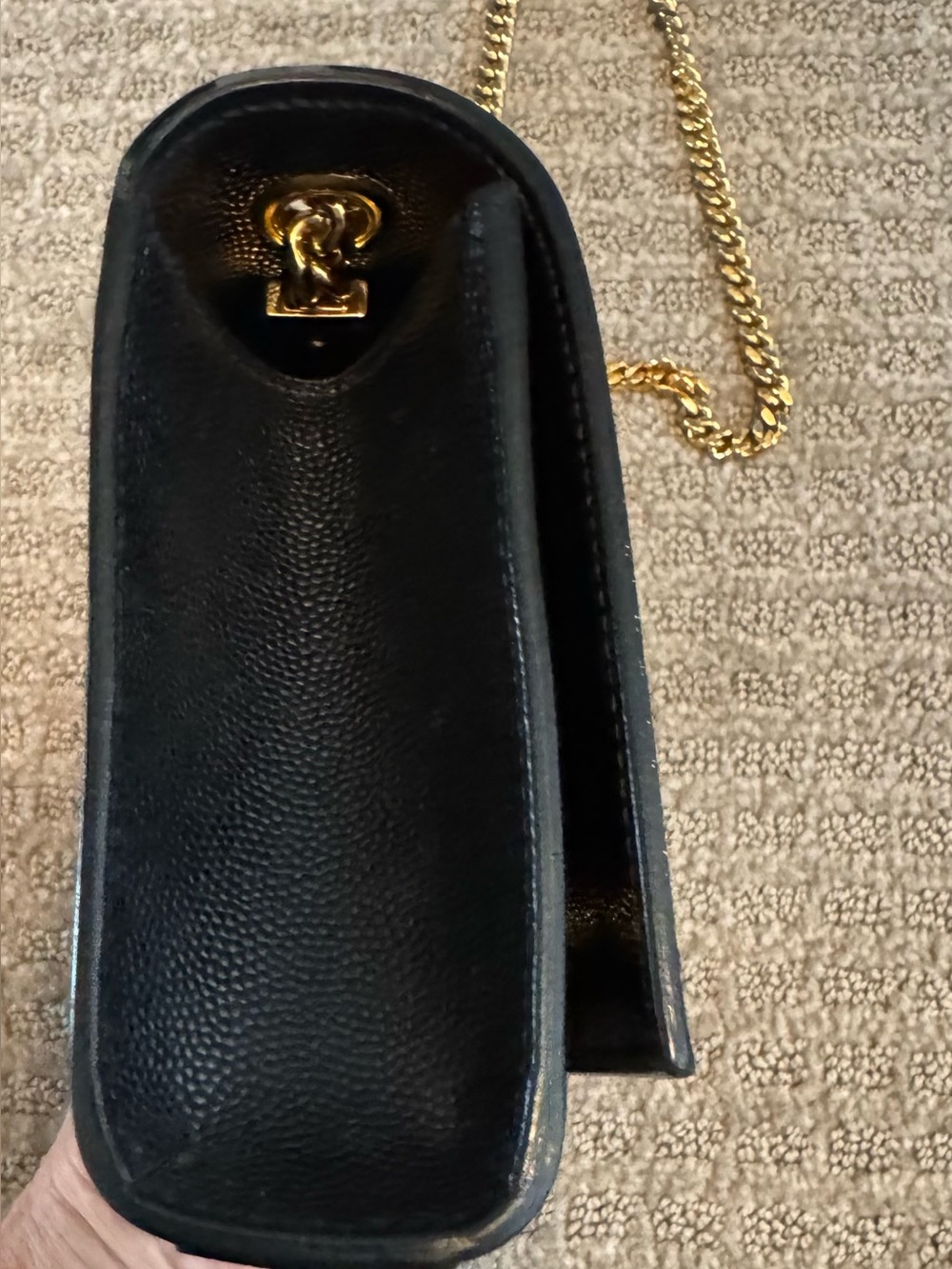 Saint Laurent Black Leather Wallet-On-Chain with Gold YSL Logo - Picture 7 of 10